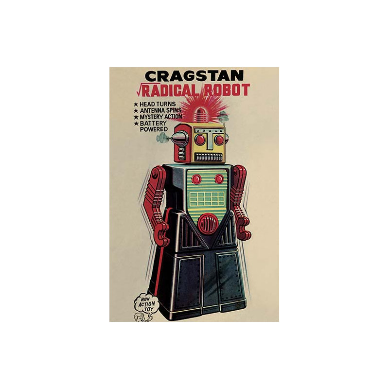 « cragstan », robot radical-imprimé de publicités, H 30 po x l 20 po