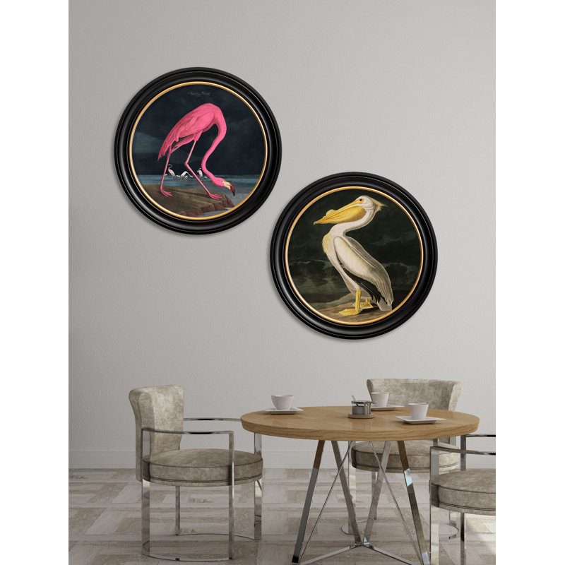 Flamingo Dark Background In Round Frame by Audubon - Single Picture Frame Print on Archival Matt 230gsm Paper