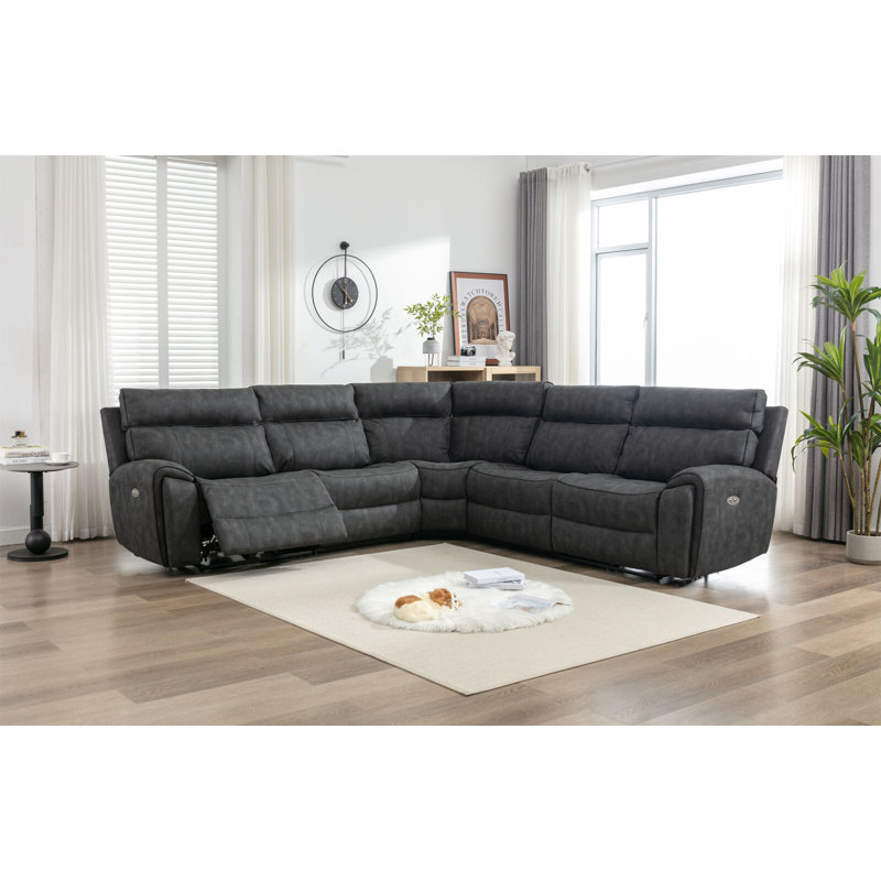 Natumbua 5 Seater Reclining Sofa & Chaise, Dark Grey