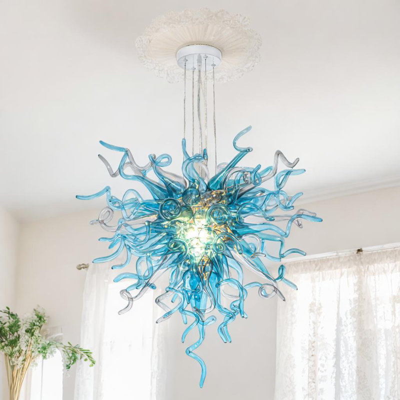 Lustre en verre soufflé à la main de luxe Morden pour salon, chambre à coucher, hôtel, H 20 po x l 20 po x P 20 po