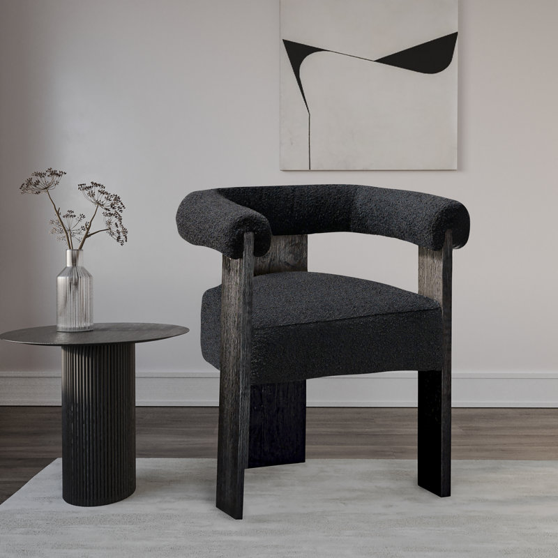 Chaise à accoudoir, Tissu bouclé noir, Noir