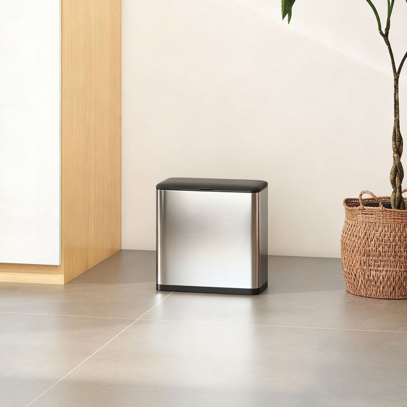 Stainless Steel, Plastic Press Kitchen Trash Can - 8L