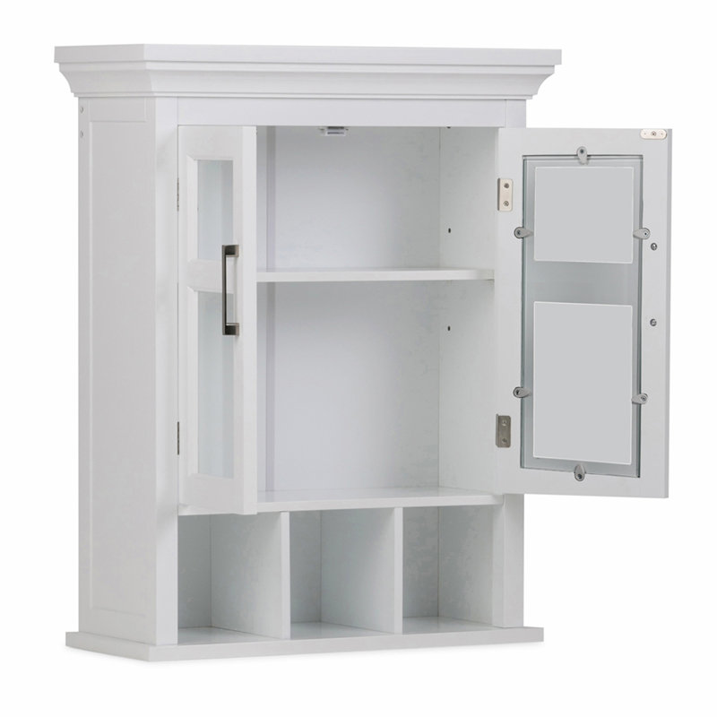 Armoire murale Avington de 61 cm de large en bois massif, à deux portes et compartiments, de couleur blanc pur