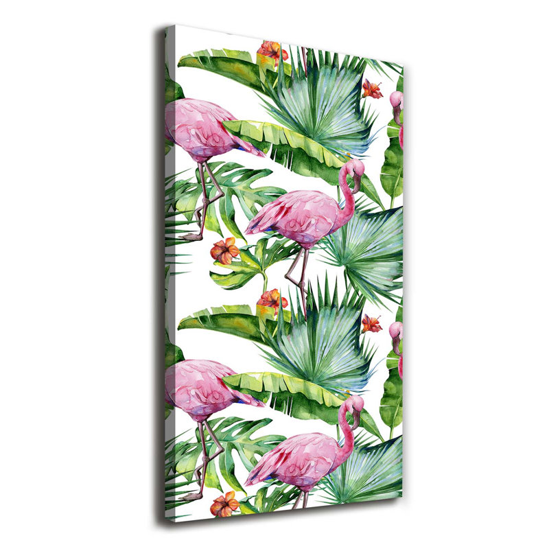 Leaves And Flamingos - Wrapped Canvas Print