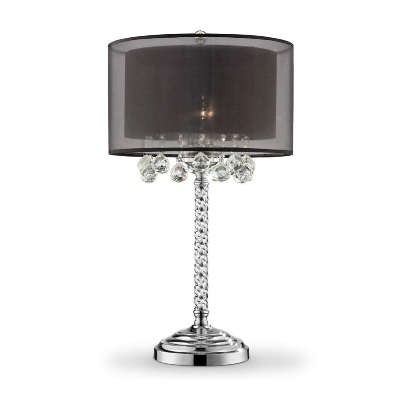 Lampe de table haute 30 "Venelle" Moiselle ", accents argent et cristal, abat-jour argenté, Noir