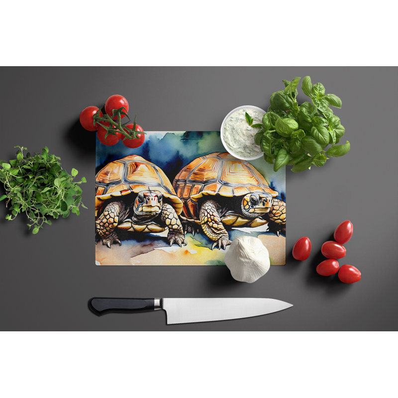Turtles Tortoises Glass Cutting Board Large