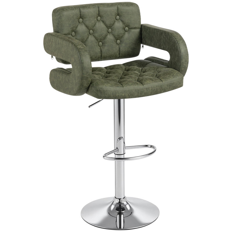 Upholstered Adjustable Height Counter Stool with Metal Frame, Green