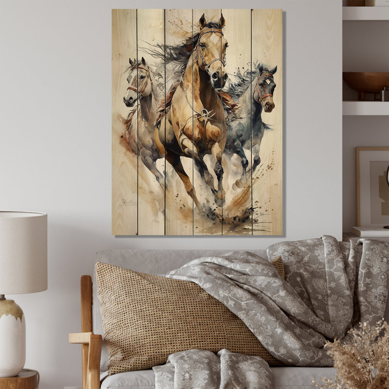 Nia Herd Of Horses Courir II - impression sur bois sans cadre, H 40 po x l 30 po x P 1,5 po