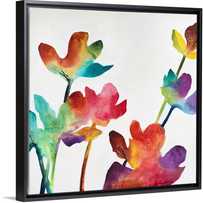 «Fiori Colorati», peinture sur toile, H 13,7 po x l 13,7 po x P 1,75 po, Cadre flottant noir
