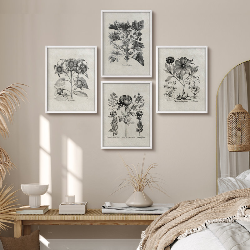 «Neutral Floral Botanical Flowers», reproduction d'art moderne encadrée, affiches, salle de bain, petit art mural
