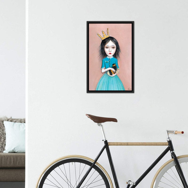 «Queenie» par Neil Thompson - reproduction d'art, H 40 po x l 26 po x P 1,5 po, Toile à cadre patiné noir, Pas de tapis