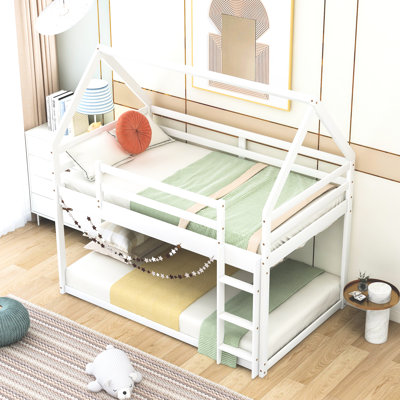 Twin Over House-Shaped Bunk Bed In White, With - Reliable & Practical House , White For A Charming Night