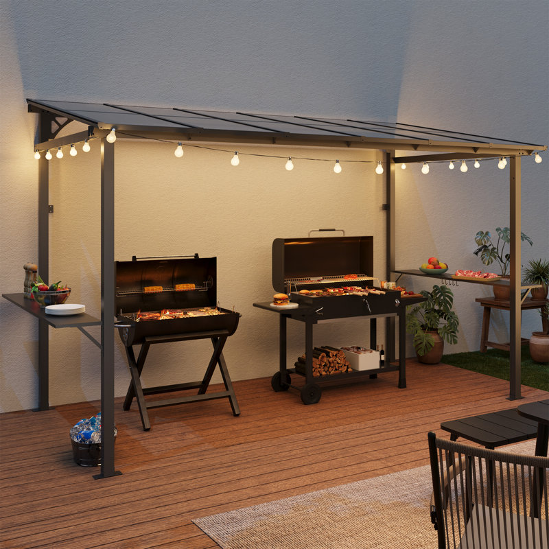 Pavillon de jardin 12 po x 6 pi avec toit rigide et barbecue en métal