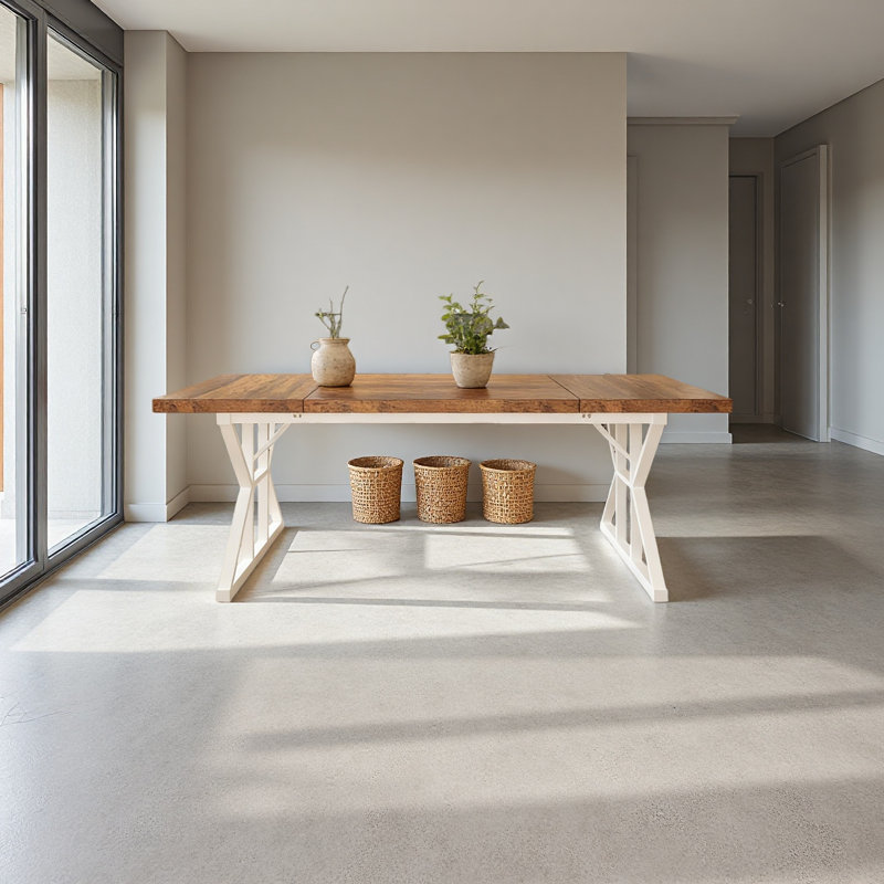 Kitchen Table,Rustic Dining Table,Modern Conference Table, White, Brown