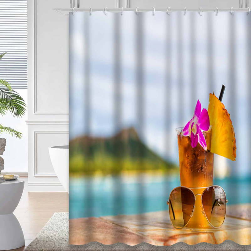 Rideau de douche Hawaii Cocktail Drink Beach avec 12 crochets, L 72 po x l 72 po