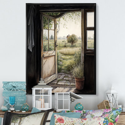 Paysage de ferme à travers une porte - décoration murale de paysage de ferme