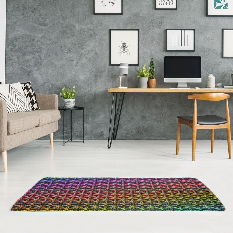 Tapis rouge/orange/vert à la salle à fleurs, Rectangle 5 pi x 7 pi