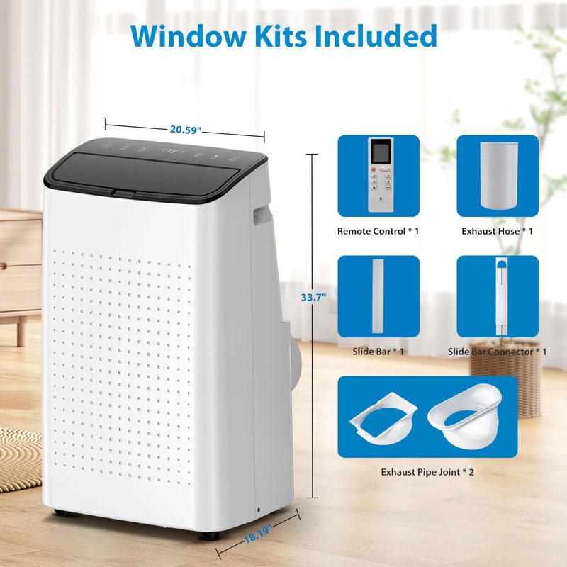 14000 BTU Portable AC - 3-in-1 Cool/Dehumidify/Fan for 700SqFt Smart/Sleep Mode 24H Timer  Window Kit Black