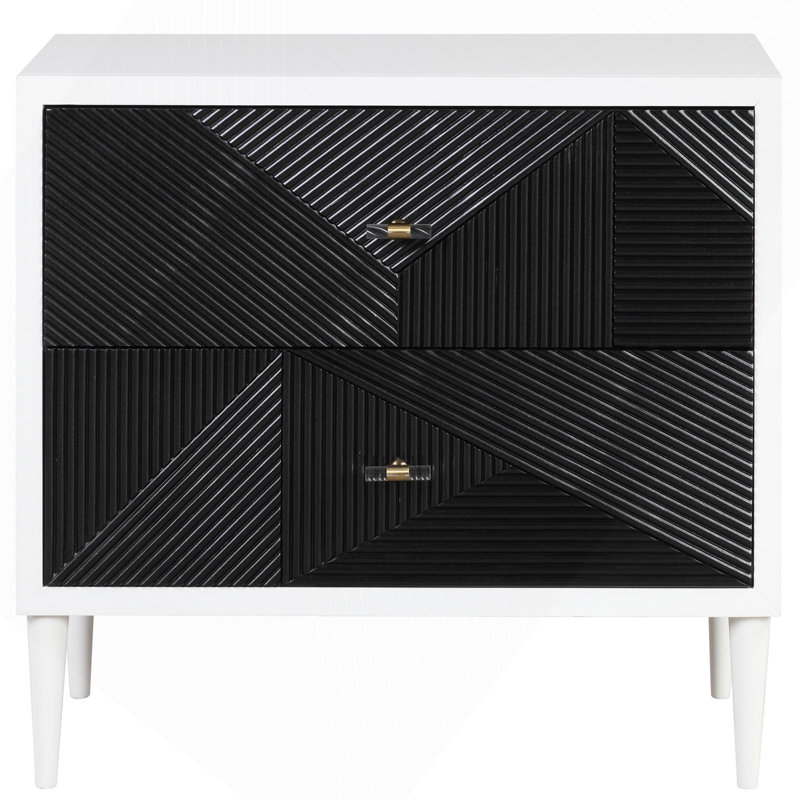Table de chevet blanche et noire avec 2 tiroirs