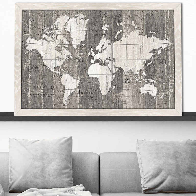 «Old World Map Neutral» par Wild Apple Portfolio - impression, H 27,5 po x l 39,5 po x P 0,75 po, Cadre crème délavé