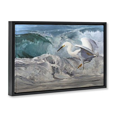 «Wave Dancer Heron», toile flottante encadrée dorée par Mark Kelso