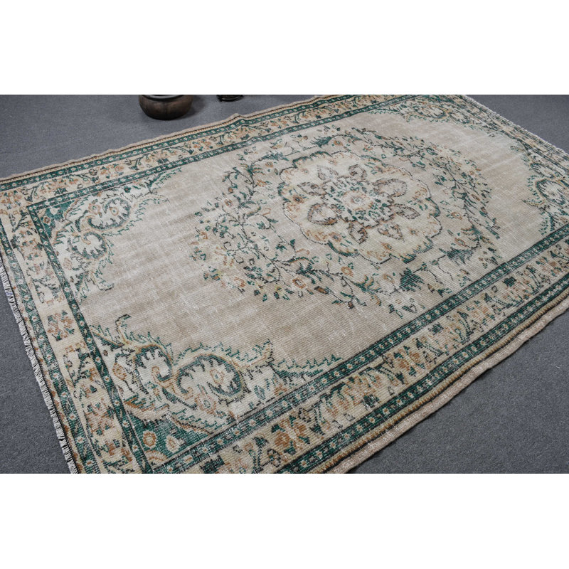 Grand tapis turc Oushak rétro beige pour un élégant décor de salon avec charme antique beige / vert