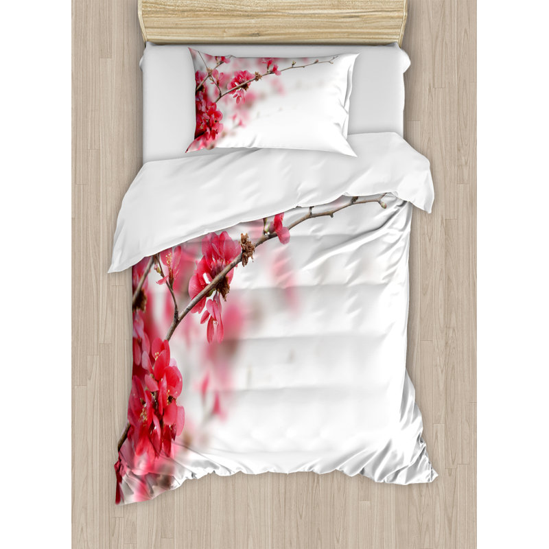 Twin Hot Pink and White Floral Duvet Cover Set