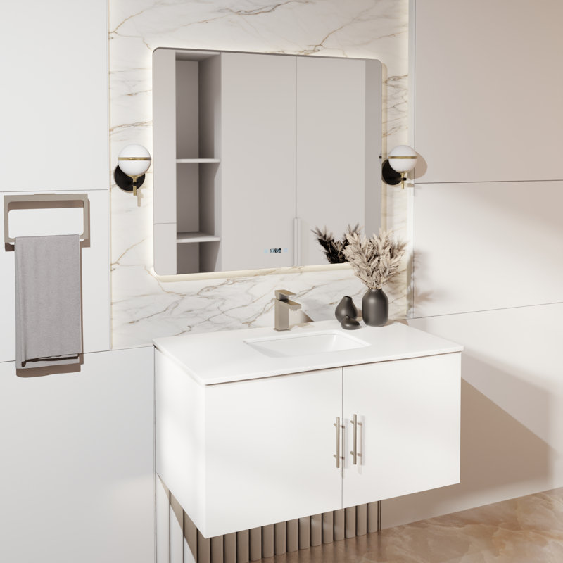 Geneva 36 in W x 22 in D Single Bath Vanity and Chrome Faucet Set, Glossy White, White Cultured Marble