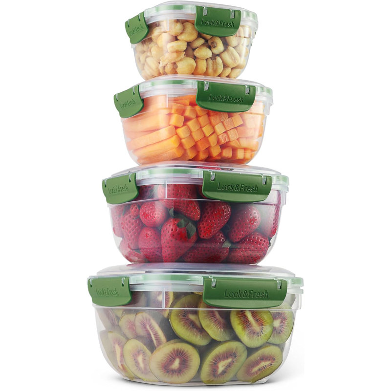 Contenants en plastique pour aliments avec couvercles hermétiques (ensemble de 4), Vert/transparent