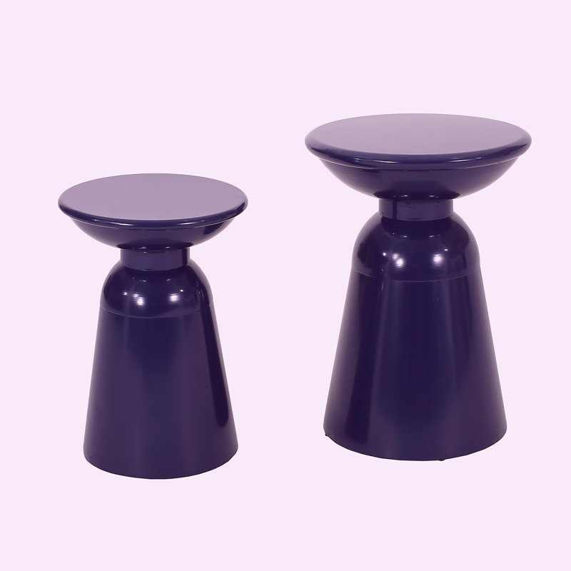 Metal edge table, 2-piece set, Navy Blue