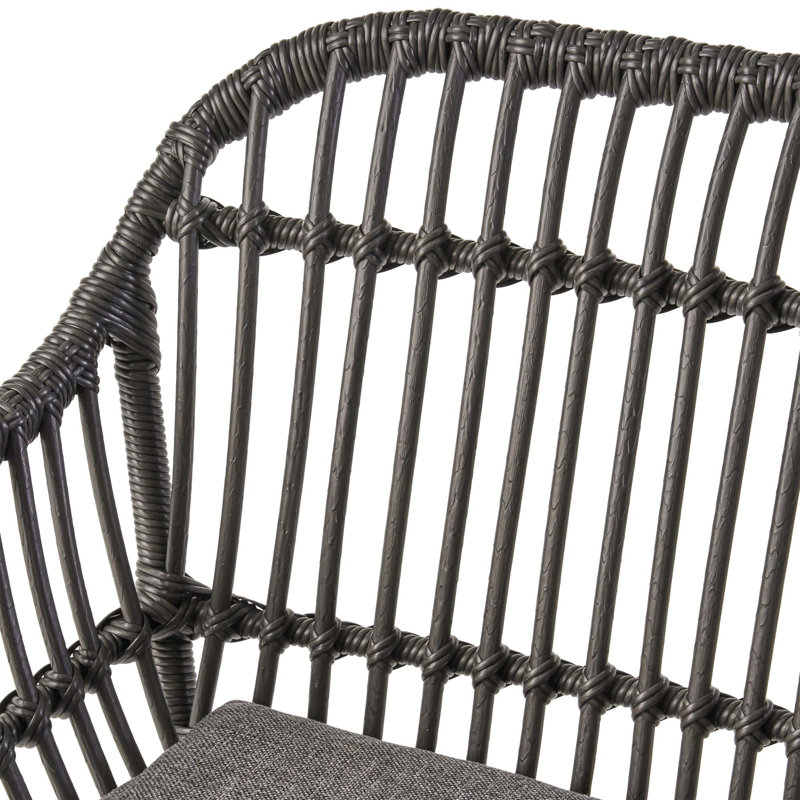 Chaises en faux rotin avec coussins Rodney (ensemble de 2), Coussin gris / cadre gris