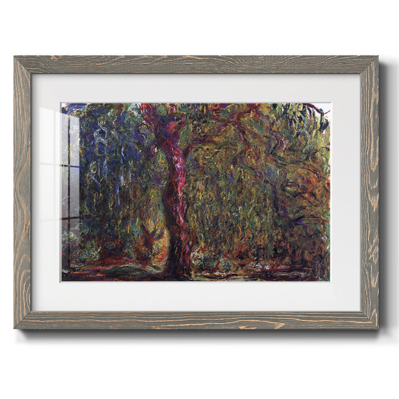 «Weeping willow» par Monet - reproduction encadrée rustique avec tableau mat, Gris, H 22 po x l 32 po x P 1,5 po