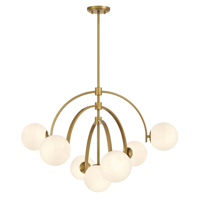 Marias 7-Light Warm Brass Globe Chandelier with Strie Glass