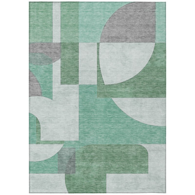 Fairwinds 10' X 14' Green Sage And Gray Geometric Washable Indoor Outdoor Area Rug