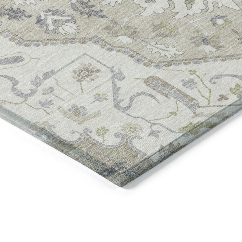 Tapis intérieur / extérieur oriental lavable beige et gris ivoire 10 pi x 14 pi