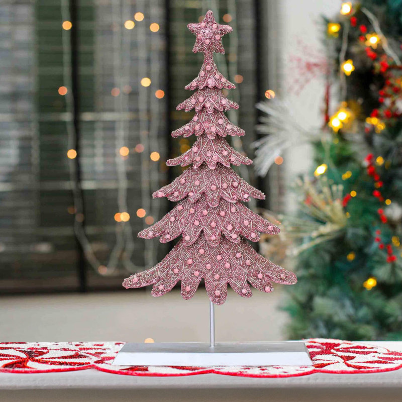 Arbre de table de Noël Dickens, Rose / argenté