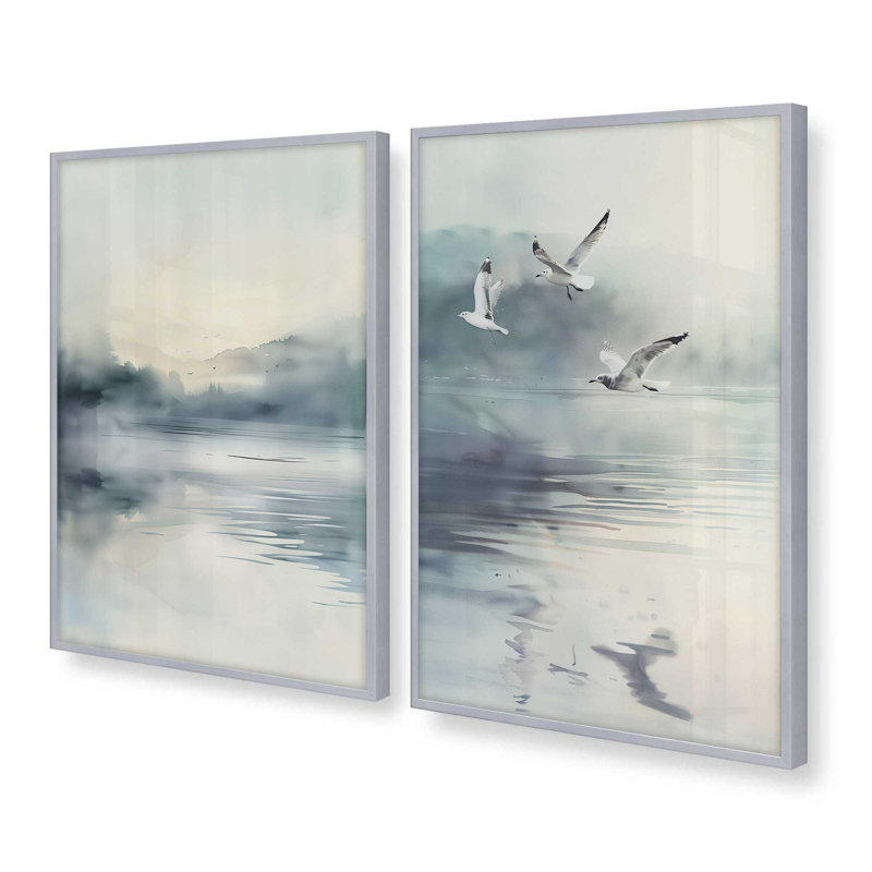 Misty Soar, ensemble de 2 impressions dans un cadre, Chrome poli, H 15,25 po x l 24,5 po