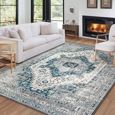Grand tapis floral lavable 9 x 12 po Boho