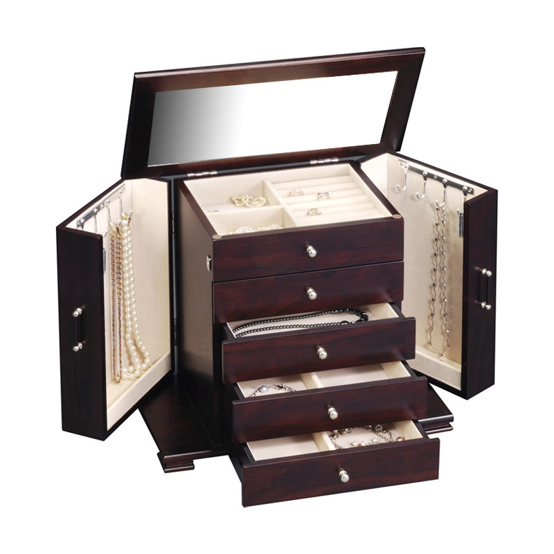 Boîte à bijoux avec miroir et velours, Brun Java