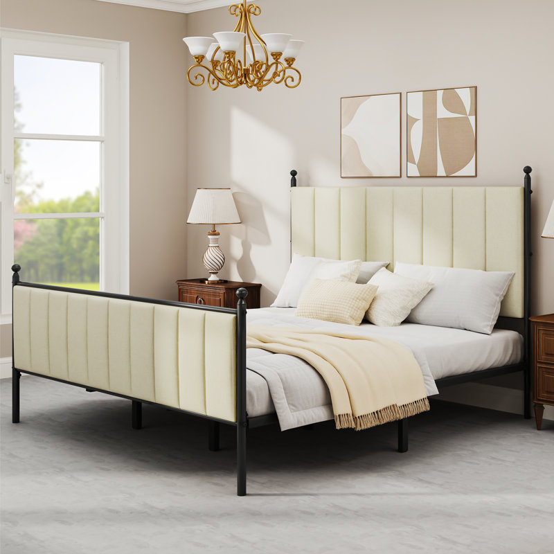 Upholstered Canopy Bed, Beige, King