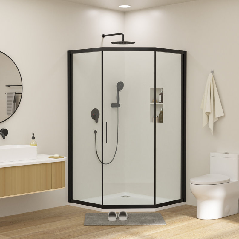 42"W x 76"H Corner Sliding Shower Door 8mm Tempered Glass Inward Sliding Enclosure with Stainless Steel Full Frame(No Shower Base)