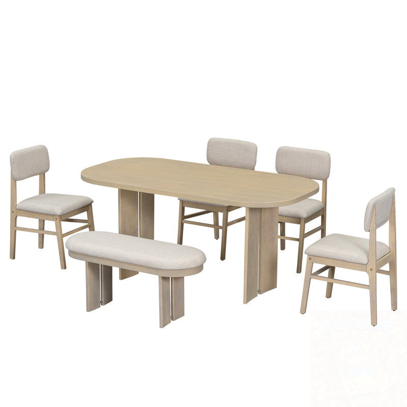 6-Piece Upholstered Rectangular Dining Table Set With Bench
