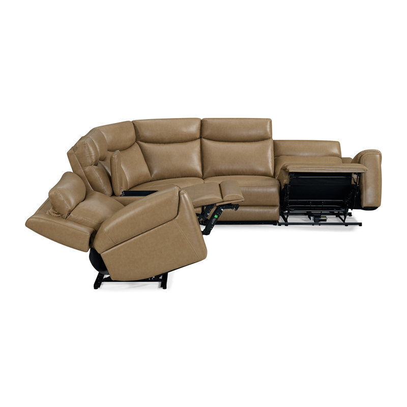Canapé modulaire inclinable électrique 6 pièces Rudra, Mélange de polyester brun