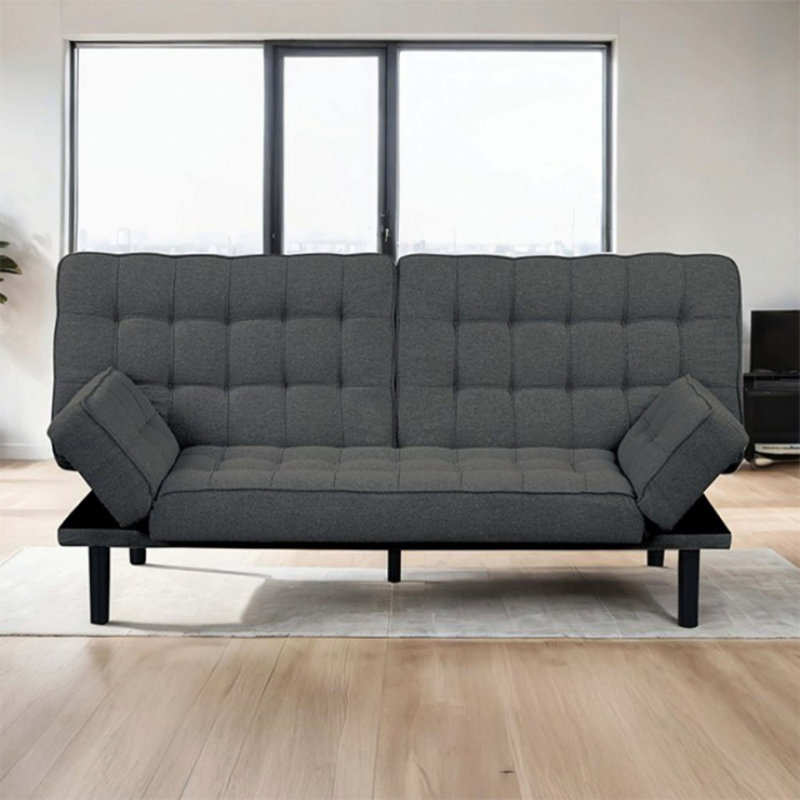 Futon canapé Biscuit capitonné dossier 1pc canapé réglable accoudoirs convertible en canapé-lit, Gris foncé