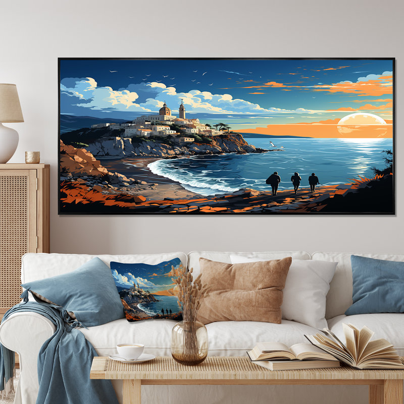 «Italian Hidden Gems Coastline Sunset II», art mural paysage italien, Cadre de coin argenté fermé