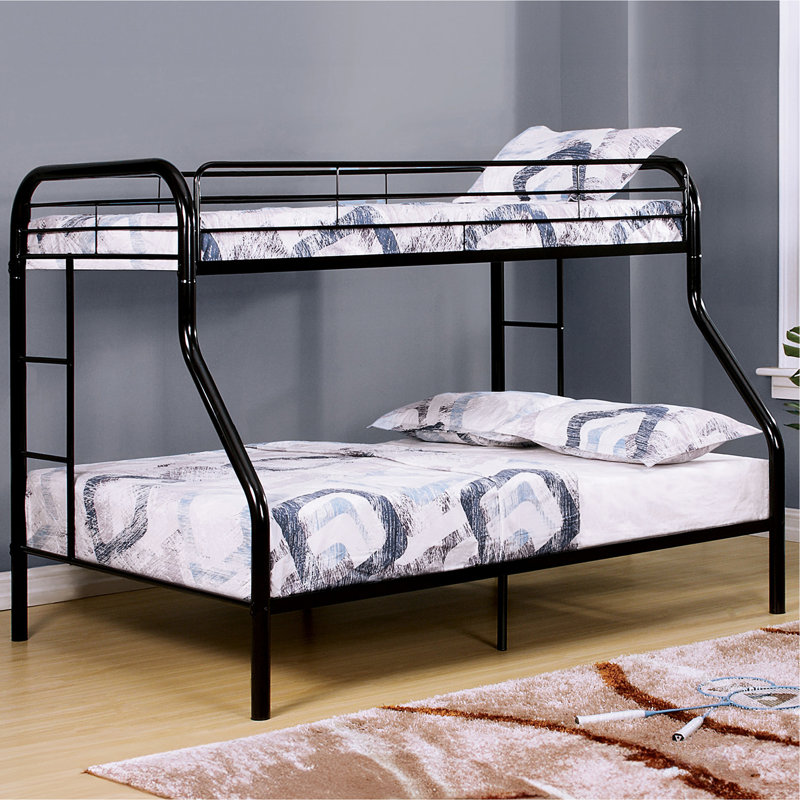 Lit simple superposé au dessus d'un lit double contemporain en métal avec finition angulaire noire pour la chambre à coucher