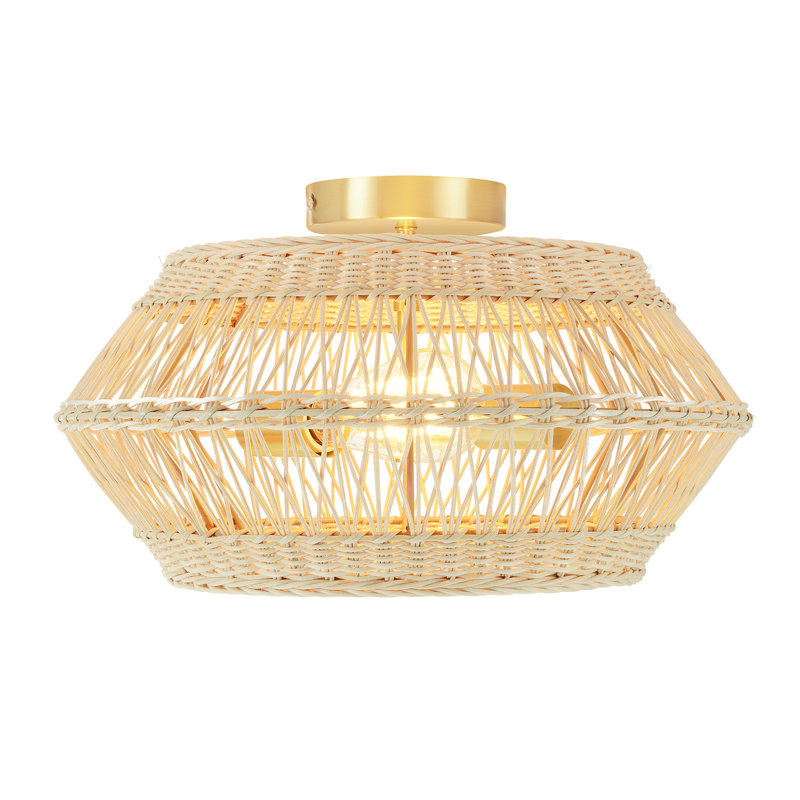 Fortner 2 - Light Dimmable Rattan Shaded Geometric Semi Flush Mount