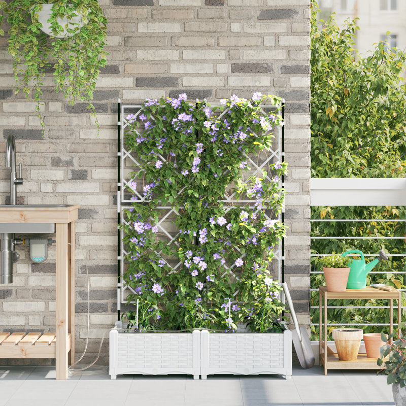 Garden Planter Plastic Resin Planters, White, 126cm H x80cm W x 40cm D