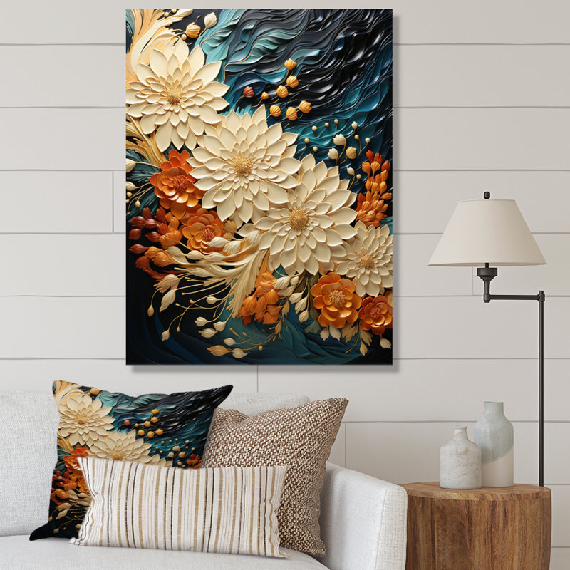 «Orange Teal Botanical Whirlwind III», reproduction sur toile, H 40 po x l 30 po x P 1,5 po, Toile tendue