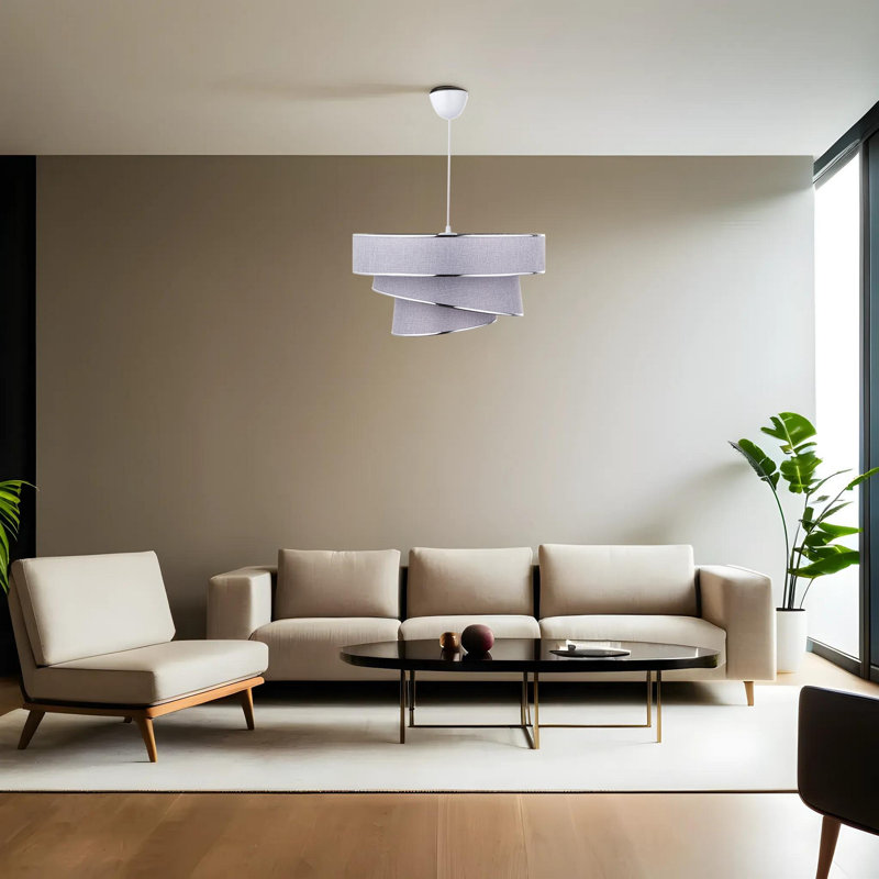 Lustre glamour avec capuchon en coton, 15,7 x 15,7 x 7,9 pouces | Hauteur totale: 28,3 pouces | Douille E27, 40 W maximum | Certifié CE | Parfait pour les décors scandinaves et champêtres | Élégant luminaire pour le salon, la salle à manger et le ve